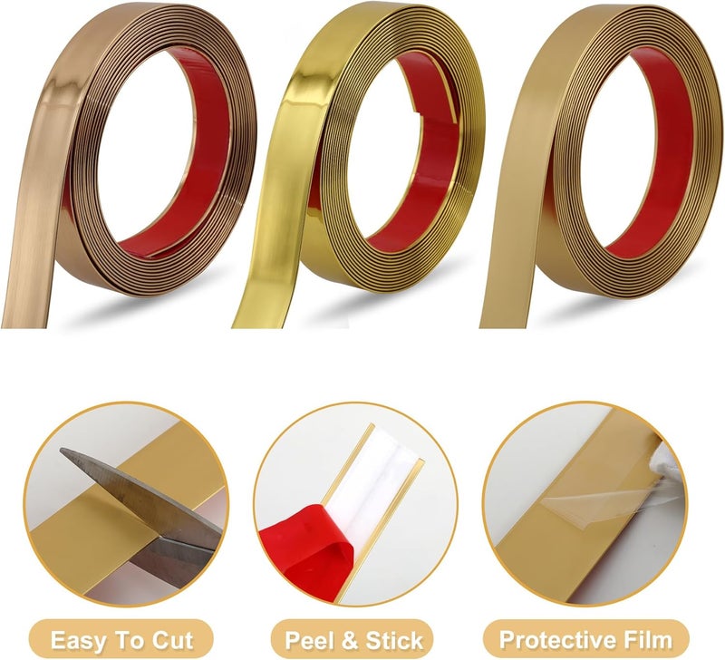 Soengsau Matte Gold Finish Molding Trim, 196.8" L x 1.2" W Peel and Stick Decoration Strip for Ceiling, Wall, Tile Edge, Furniture Cabinet, Mirror - Image 3